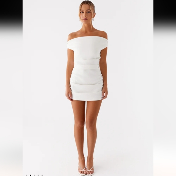 New Peppermayo Exclusive - Morgan Off Shoulder Mini Dress - Ivory - Picture 2 of 7